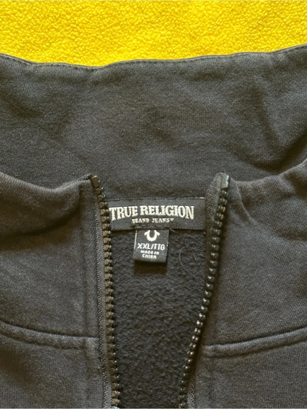 True Religion Men's Black Arch Logo Half Zip Sweatshirt Pullover